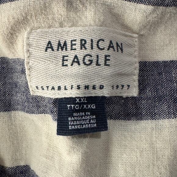 American Eagle XX-Large Mens Poolside Shirt Button-Up Striped Linen Blend Pocket - Picture 4 of 6